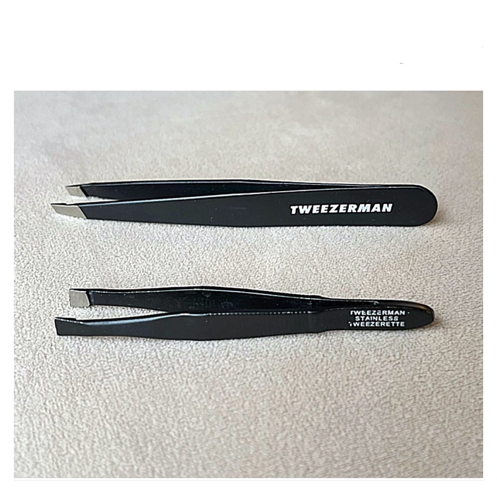 2 Tweezerman Slant Tip TWEEZERS; Black; Stainless Steel; FULL SIZE & TWEEZERETTE - Picture 2 of 11